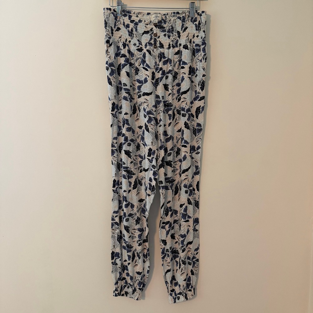 FatFace Floral Smocked Waist Jogger Pant Ivory Blue Boho Women Size 6